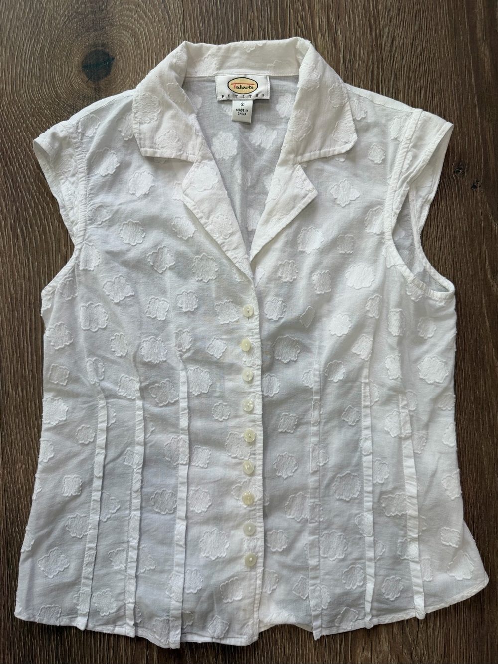 Vintage Talbots Petites Textured Button White Cap Sleeveless Blouse size 2P EUC